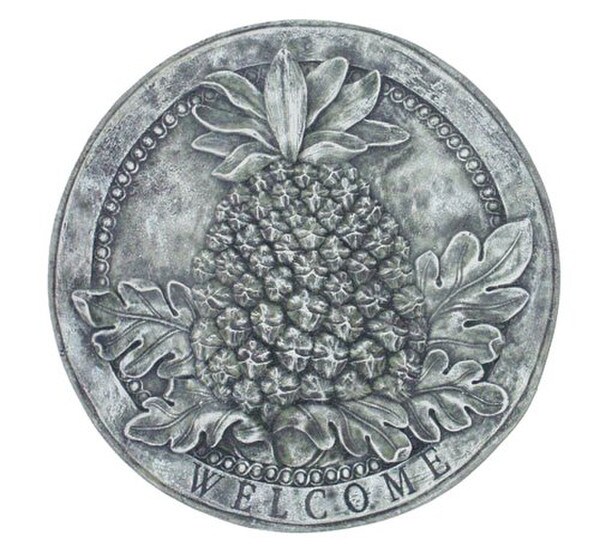 Pineapple Welcome Plaque Round Sign High Relief Frieze Wall Sculpture